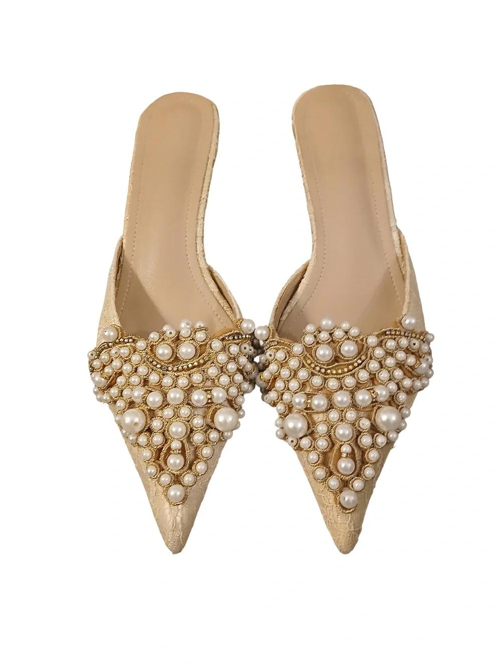 Embellished Lace Pearl Kitten Heel Regencycore Victorian Colonial Pointy Shoes 9